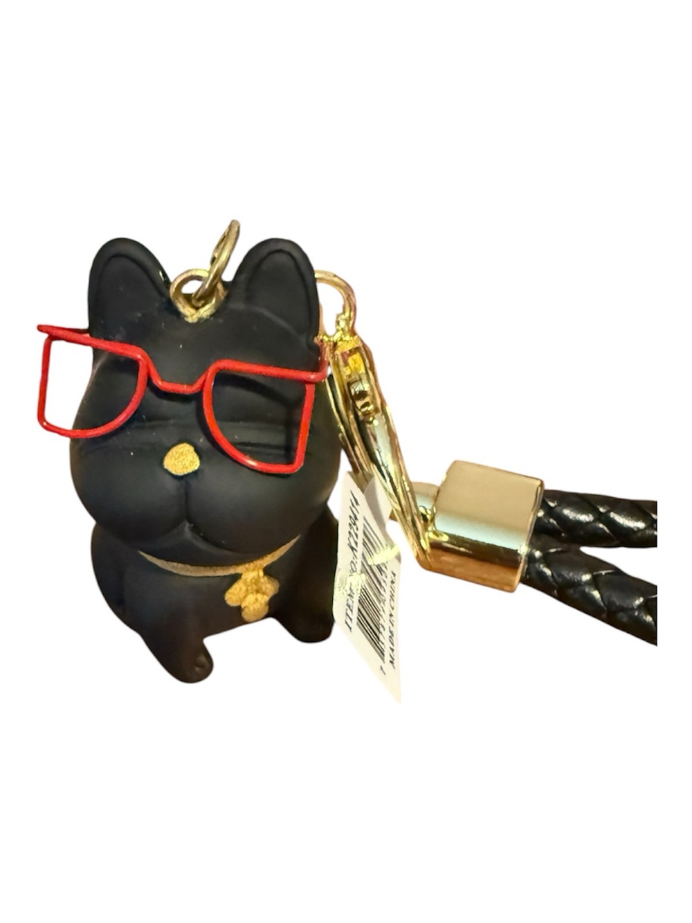 Keychain bull dog  Charm-with Red Glasses by